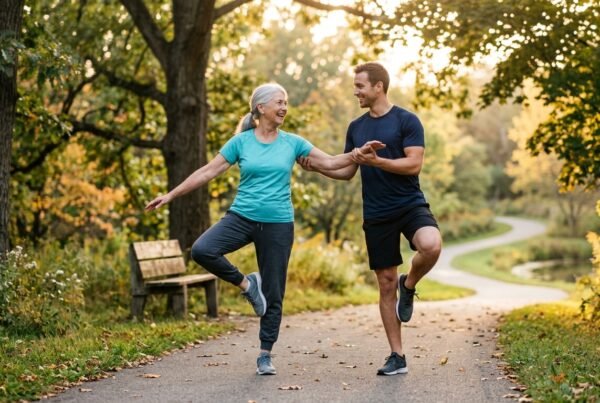 Vivere più a lungo - Donna e uomo over 50 che si allenano per migliorare salute e benessere