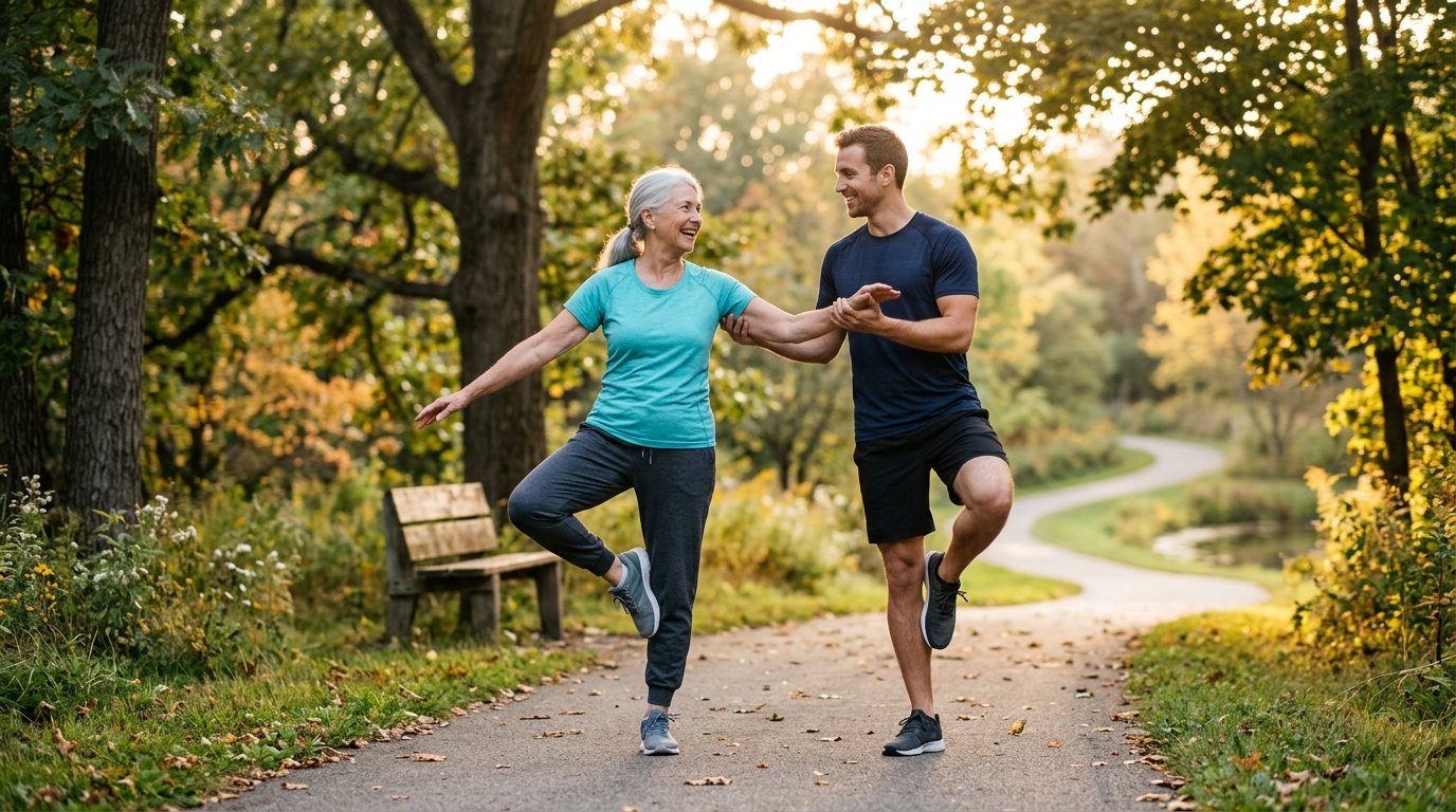 Vivere più a lungo - Donna e uomo over 50 che si allenano per migliorare salute e benessere